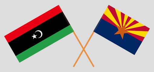 Crossed flags of Libya and the State of Arizona. Official colors. Correct proportion