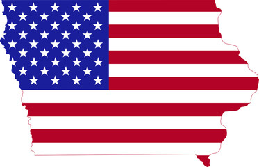 Simple flat US flag map of the Federal State of Iowa, USA