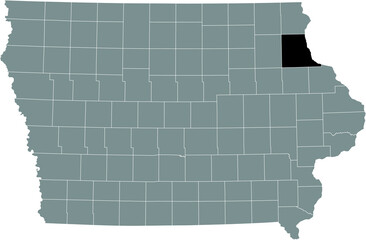 Black highlighted location map of the Clayton County inside gray map of the Federal State of Iowa, USA