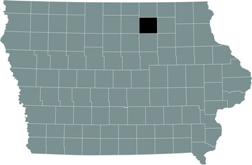 Black highlighted location map of the Floyd County inside gray map of the Federal State of Iowa, USA
