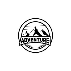 Adventure logo with minimalist design, mountain logo in black and white style