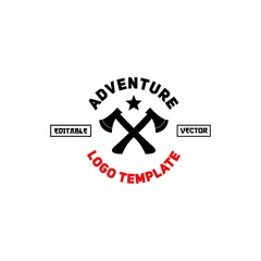 Adventure logo with minimalist design, tree and ax logo in black and white style