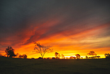 Spectacular sunset with red colors, reddish sky, incredible sunset