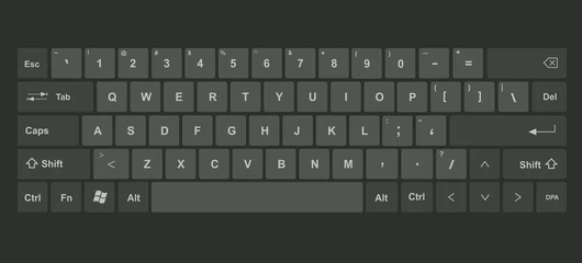 Fotobehang Keyboard with black and dark gray keys, and all symbols, letters of the alphabet and numbers to type -  International design for a keypad © Domingo