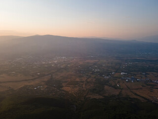 Fototapeta premium Aerial Sunset view of Belasitsa Mountain, Bulgaria