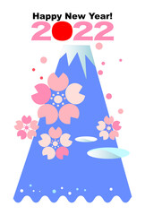 Fototapeta na wymiar 2022年の年賀状ハガキ,富士山と桜と波