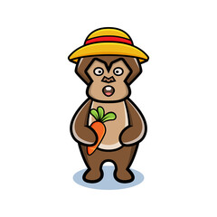 cartoon animal cute farmer monkey holding a carrot
