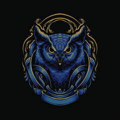 blue dark owl vector illustration