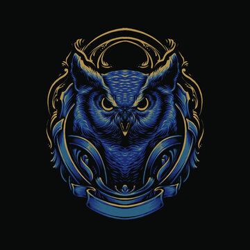 blue dark owl vector illustration