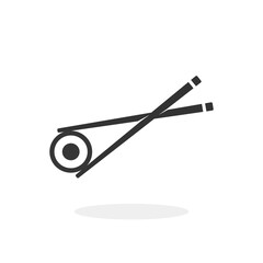 Chopsticks With Sushi Roll Black Flat Icon Vector illustration