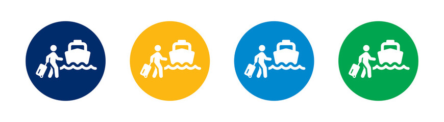 Traveler with luggage travel by boat, ship, ferry icon. Vector illustration