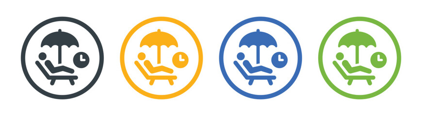 Relaxation symbol. Person relax on beach chair under umbrella icon vector illustration. 