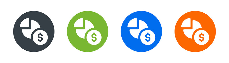Financial shares icon. Pie chart with dollar coin icon vector illustration.