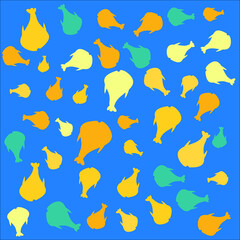 Fototapeta na wymiar pattern with painted colorful fishes. Can be used for wallpaper, textiles, packaging, cards, covers. Small colorful fish on a orange background.