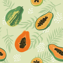 Vector summer pattern with papaya. Seamless texture design.