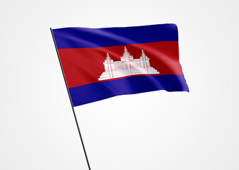 Cambodia flag flying high in the isolated background. November 9 Cambodia independence day. World national flag collection world national flag collection