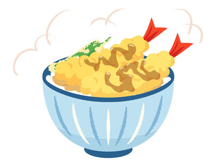 ししとうの天ぷらがのった天丼のイラスト