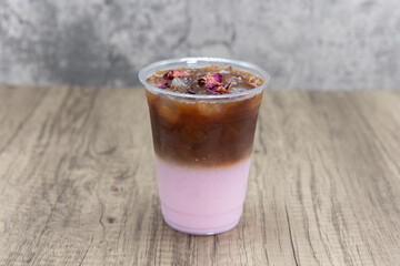 Half and half latte cold beverage mixes iced boba drink for a refreshing beverage