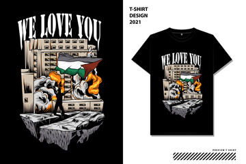 we love you palestine t-shirt design freedom and peace illustration