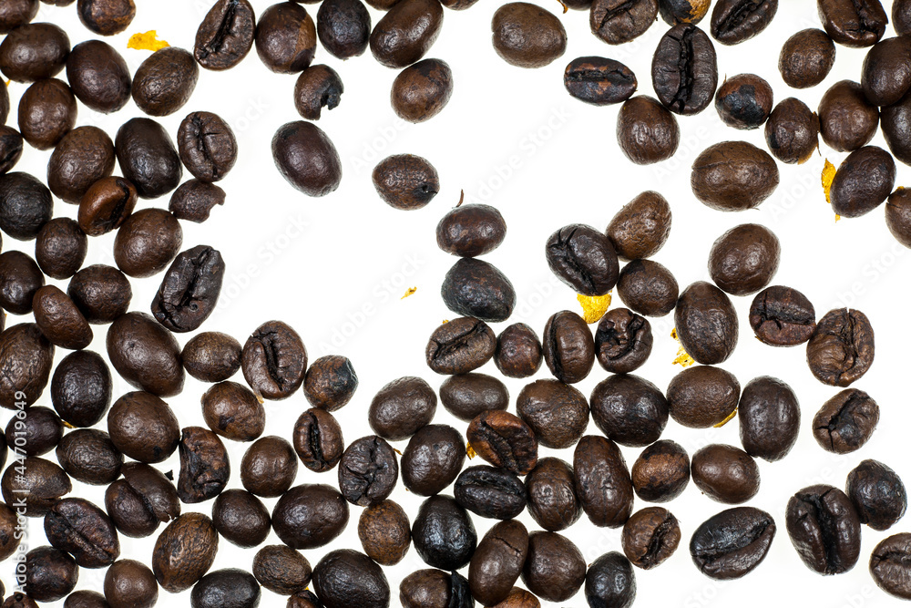 Wall mural coffee beans on white background.