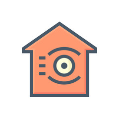 Home security system and monitoring vector icon design. Consist of home or house and eye. That cctv camera, technology for security of smart home by network or iot. Thin line or outline icon. 48x48 px