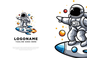 cute astronaut illustration logo design - obrazy, fototapety, plakaty