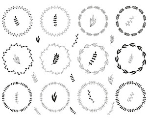 Set of wreaths, consists of leaves, templates for scrapbooking, romantic design, posters, greeting cards, announcements, advertisement, labels, postcards, invitations