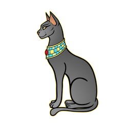 Animation color portrait Ancient Egyptian goddess Bastet (Bast). Sacred cat. Profile view. Vector illustration isolated on a white background. Print, poster, tatoo.