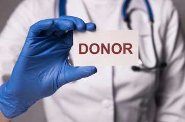 Donor word. Blood and organ donation concept.