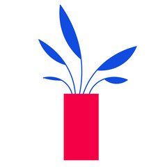Minimalist Indoor Plant - Amazing flat vector illustration of a blue indoor plant on a long red pot suitable for animation, website, apps, icon, sign, design assets, and illustration in general