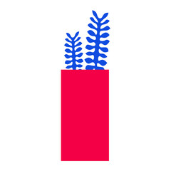 Minimalist Indoor Plant - Amazing flat vector illustration of a blue indoor plant on a long red pot suitable for animation, website, apps, icon, sign, design assets, and illustration in general