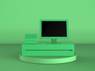 green cashier machine or cash register on green background