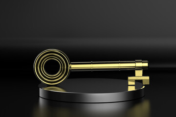 golden key or success key on black background