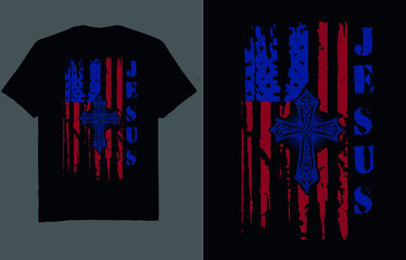 Jesus cross and american flag t-shirt design vector