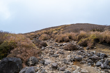 大分県の紅葉のくじゅう連山の風景  Mt.Kujyu range scenery of autumn leaves in Oita Prefecture 