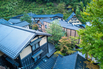 熊本県黒川温泉の紅葉のシーズンの風景 Scenery of the fall foliage season in Kurokawa Onsen, Kumamoto Prefecture