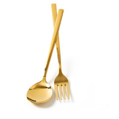 gold spoon and fork isolate on white