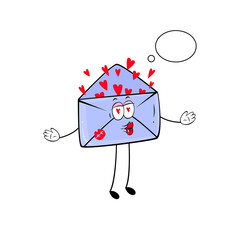 Cute cartoon letter talks with love and hearts inside. Great character for your design.