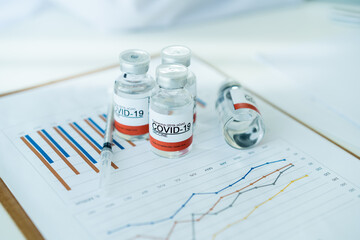 COVID-19 or coronavirus cure vaccine analysis in statistics report concept.