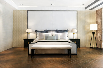 3d rendering vintage minimal bedroom suite in hotel with tv