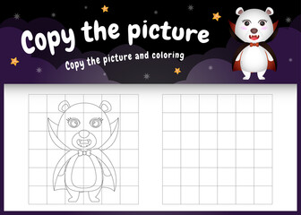 copy the picture kids game and coloring page with a cute polar bear using halloween costume