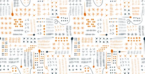 Fotobehang Seamstress seamless pattern with illustration of watercolor retro sewing tools. Sewing kit, accessories for sewing isolated on white background. Stitch, seam, tack, bobbins with thread, needles © rom-anni