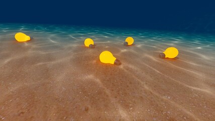Fototapeta na wymiar light bulb under sea