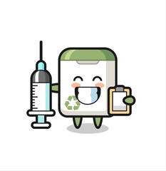 Mascot Illustration of trash can as a doctor