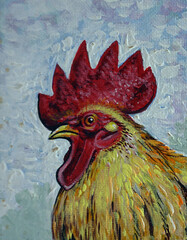 Fototapeta premium hand painted impressionism hen chicken rooster cockerel bantam fowl poultry head oil painting background ink acrylic painting contemporary art oil paints of artwork canvas painting fragment of artwork