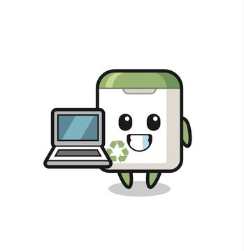 Mascot Illustration of trash can with a laptop