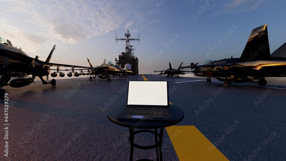 Poster laptop at aircraft carrier