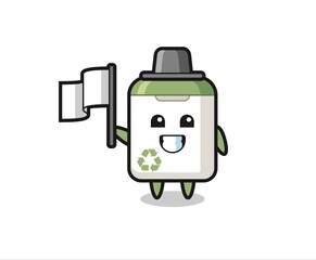 Cartoon character of trash can holding a flag
