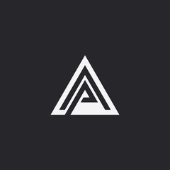 Letter AP triangle logo design template. Back ground black.