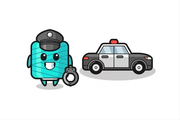 Papier Peint photo autocollant Course de voitures Cartoon mascot of yarn spool as a police